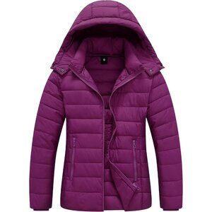 Women's Purple Puffer Quilted Jacket Coat Short Down Winter Warm Waterproof